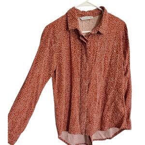 Keren Hart M orange soft rayon top long sleeve polka dot comfortable blouse
